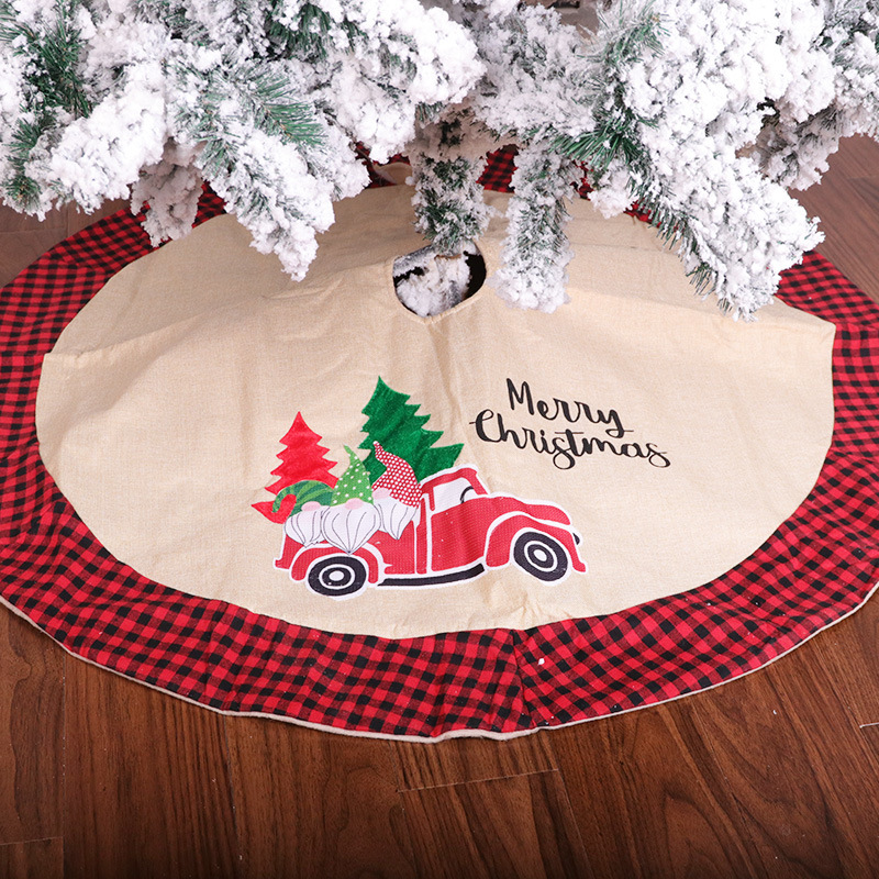 Christmas Tree Skirt Red Plaid Christmas tree root decoration Christmas tree decoration apron doll car Tree Skirt
