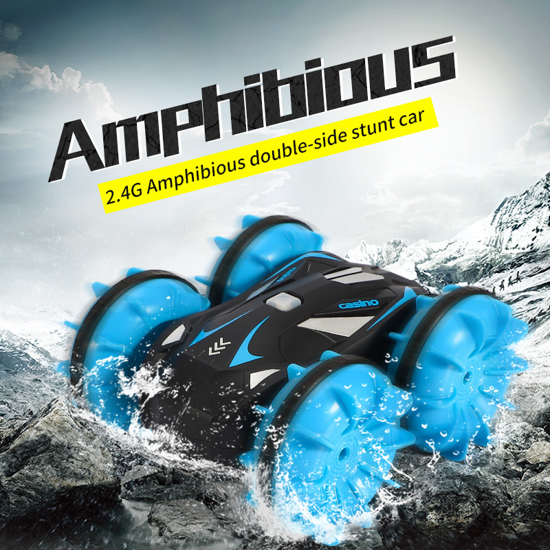 Children's toy four-wheel drive amphibious remote control 2.4G stunt car waterproof off-road double-sided driving rechargeable tank car