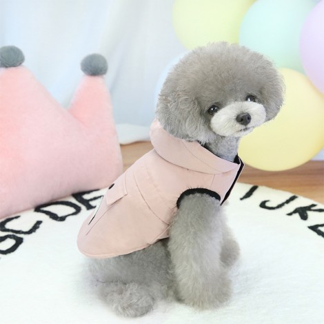 2020 new product dog clothing Corgi Bichon autumn and winter plus velvet solid color sleeveless hooded vest pet clothes	