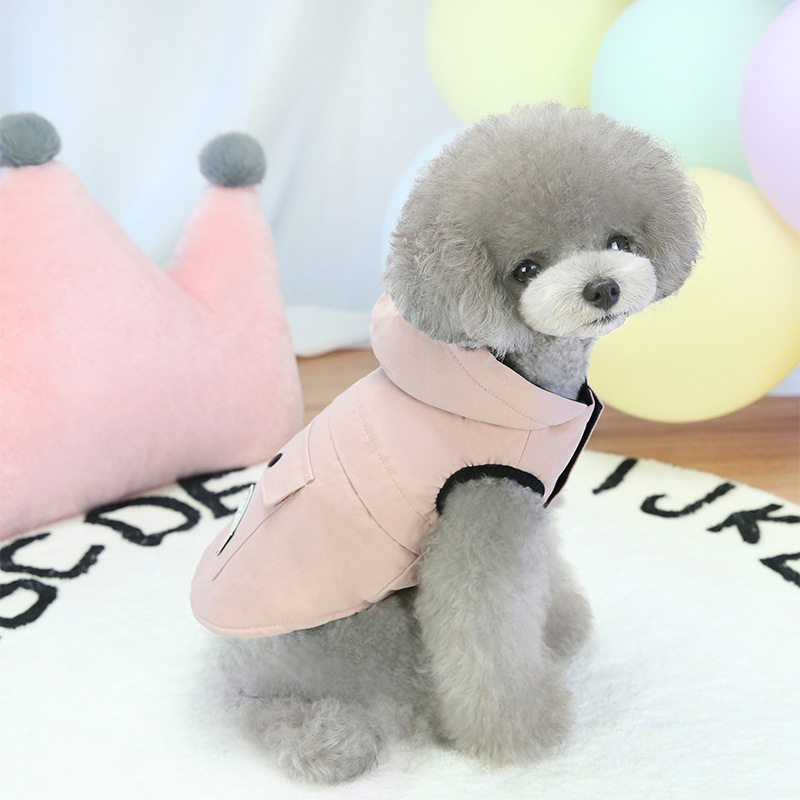 2020 new product dog clothing Corgi Bichon autumn and winter plus velvet solid color sleeveless hooded vest pet clothes	