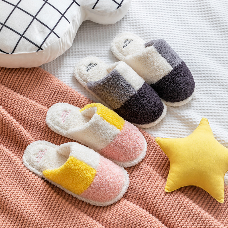 Cotton slippers female home autumn and winter cute thick-soled non-slip couple indoor confinement warm winter wool slippers male home