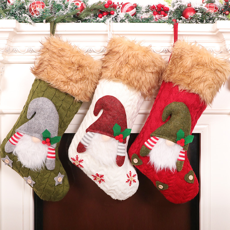 Kaicheng hemp knitted rough Christmas socks faceless old man Christmas socks Christmas Decoration pendant