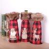 Christmas decoration magenta Black Plaid machine embroidered wool collar wine set Christmas decoration red wine bag champagne set