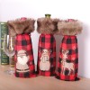 Christmas decoration magenta Black Plaid machine embroidered wool collar wine set Christmas decoration red wine bag champagne set