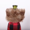 Christmas decoration magenta Black Plaid machine embroidered wool collar wine set Christmas decoration red wine bag champagne set