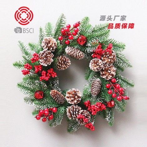 Christmas decorations high grade PE stained white pine cone Christmas Wreath Hotel mall Pendant