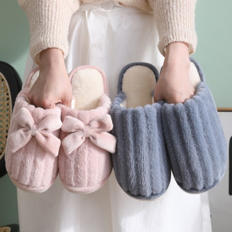 Musa Japanese cute plush couples home slippers female indoor and outdoor slippers thick warm men's slippers