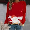 Fd154 2021 Christmas women's red contrast old man Print Long Sleeve round neck T-shirt