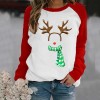 Fd155 women's holiday 2021 Christmas casual printed sweater contrast color long sleeve T-shirt women's wear