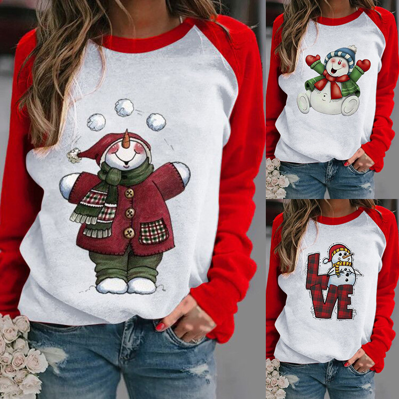 Fd160 Womens 2021 Christmas casual top printed Christmas day long sleeve T-shirt Womens