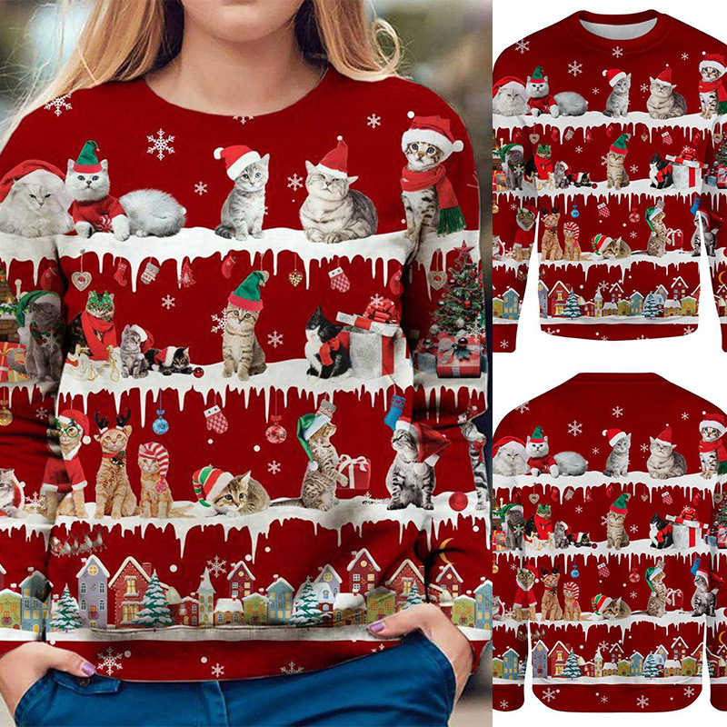 On0847 2021 autumn winter casual top round neck printed Christmas T-shirt women's wear