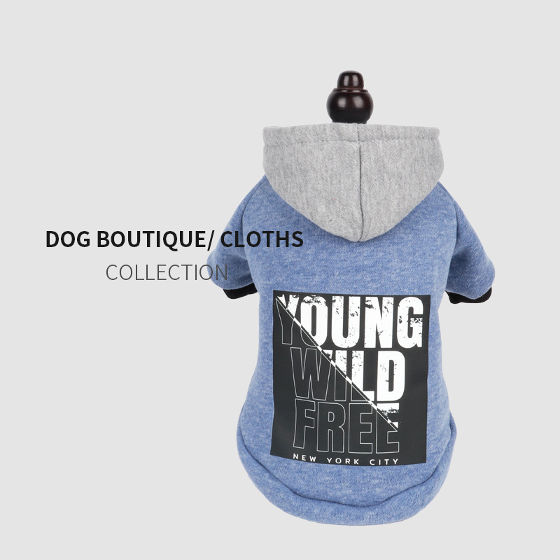 New pet clothing dog autumn and winter two-legged hooded sweater small dog plus velvet clothes wholesale in stock	