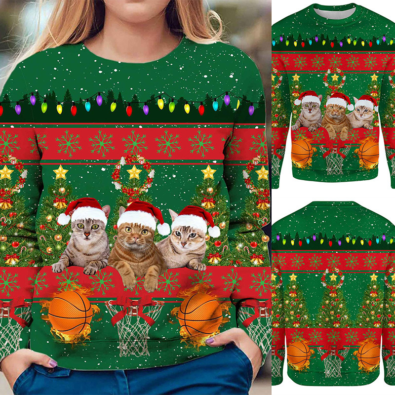 On0841 2021 autumn Christmas long sleeve women's casual round neck printed T-shirt