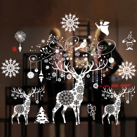 Christmas decorations creative glass static paste adhesive free removable scene layout sticker
