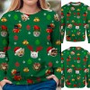 On0843 autumn winter 2021 European and American women's round neck loose sweater Christmas printed T-shirt