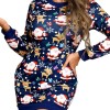Fd167 European and American women's dress 2021 autumn winter christmas printed round neck long sleeve Hip Wrap Dress