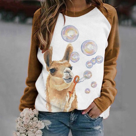 On0850 2021 Christmas casual versatile Print Long Sleeve round neck T-shirt women