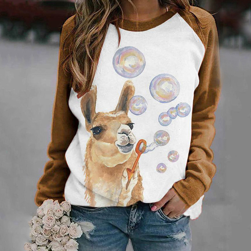 On0850 2021 Christmas casual versatile Print Long Sleeve round neck T-shirt women