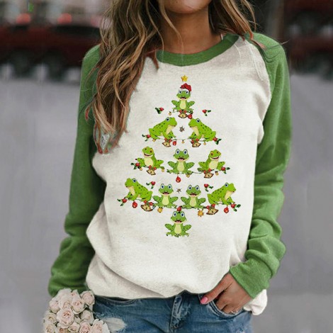 On0852 European and American women's 2021 Christmas printed round neck long sleeve T-shirt women