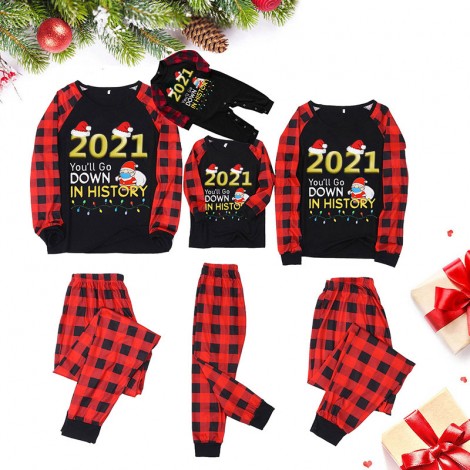 On0827 2021 Christmas parent-child Plaid long sleeve suit Christmas printed home suit
