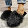 Hairy slippers women 2020 autumn and winter Baotou large size drag women's shoes home wear flat-bottomed warm cotton drag