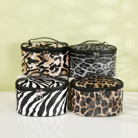 Women's large capacity waterproof cosmetic bag European and American personalized leopard Zebra Print storage bag Pu handbag