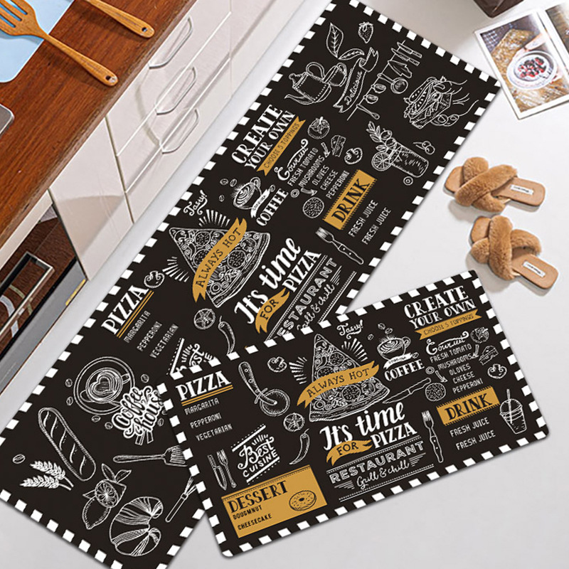 Black durable non slip floor mat leather kitchen floor mat wash free oil proof Waterproof PVC floor mat