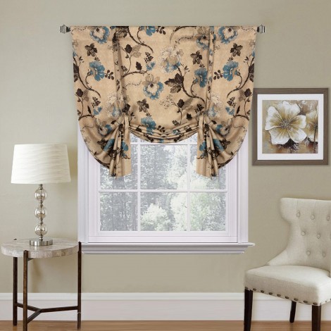 Thickened shading curtain cloth modern simple pole bow classic Flower Printed finished curtain