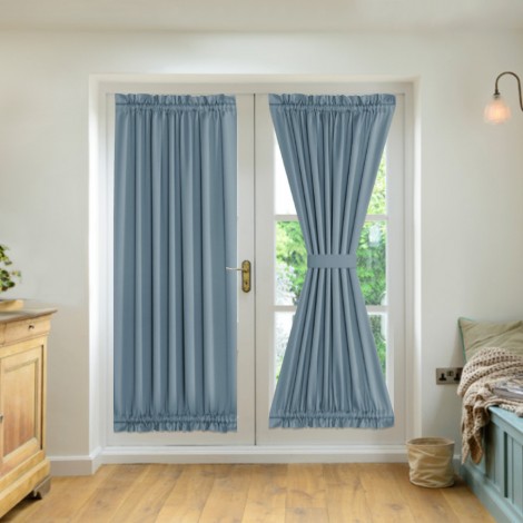Thickened plain French door curtain cloth through rod heat insulation shading glass door finished curtain