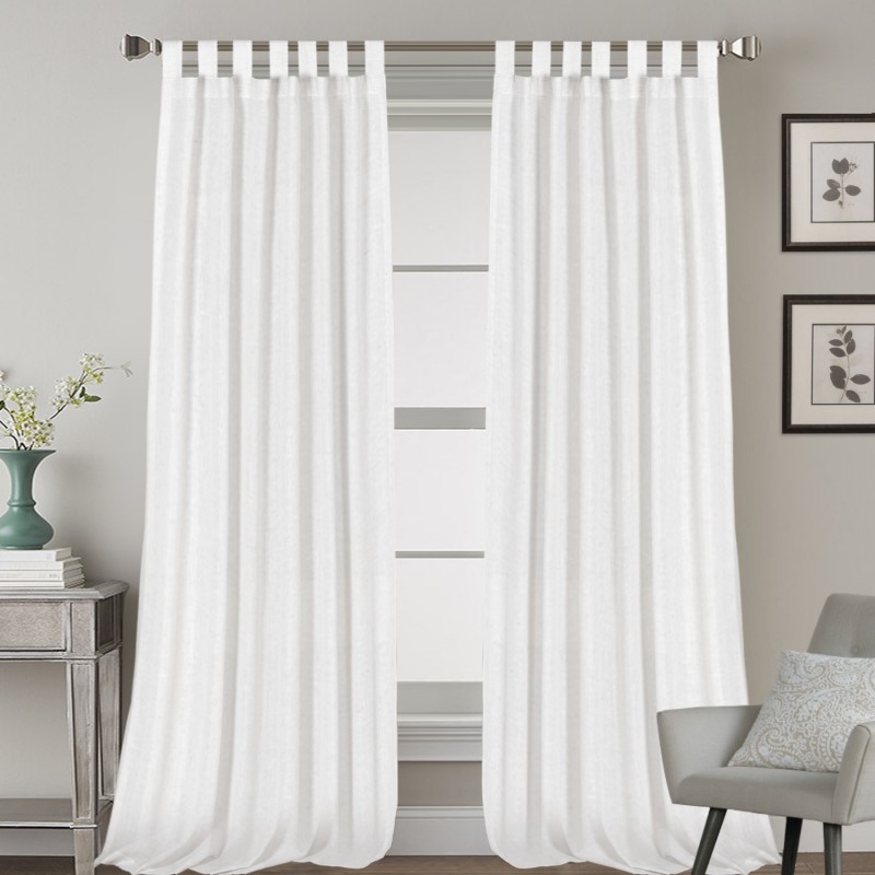 Linen blended semi transparent curtain cloth living room bedroom hanging curtain solid color light luxury finished fabric curtain window screen