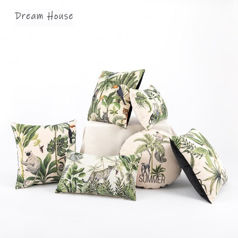 Nordic short plush digital printing pillow cover tropical rain forest style home style board room decorative pillow cushion