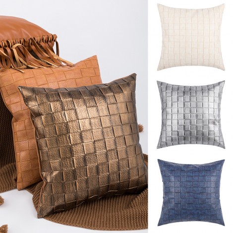 Simple light luxury PU leather pillow cover living room sofa waist pillow back cushion cover model room woven leather pillow