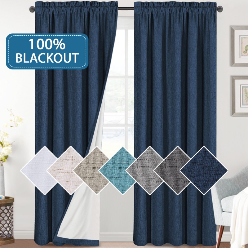 Solid color high-grade curtain cloth sound insulation non perforated bedroom curtain American linen coating full shading finished curtain