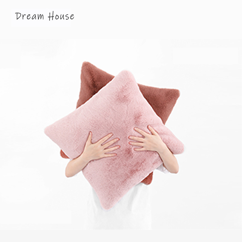 Modern simple Plush solid color pillow cushion imitation rabbit hair pillow bedside pillow cover waist cushion sofa waist pillow