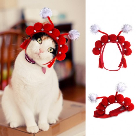 Pet Chinese style hat Teddy dress up Beijing Opera tassel headdress cat head cover pet products