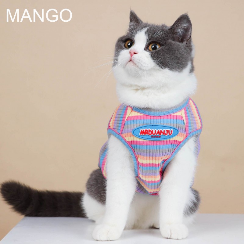 Cat clothes summer clothes hair proof breathable striped vest cute English short Garfield blue white dog sleeveless pet clothes