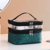 Double layer cosmetic bag box lattice portable women's makeup artist multifunctional storage, washing and makeup
