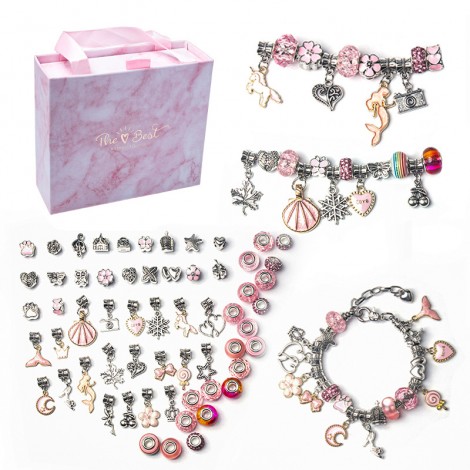 Hot cartoon pink set diy handmade jewelry children's bracelet women exquisite gift box gift bracelet