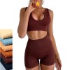 European and American knitted sexy women's sports short sleeve shorts fitness clothes seamless Yoga suit 