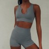 European and American knitted sexy women's sports short sleeve shorts fitness clothes seamless Yoga suit 