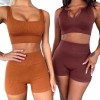 European and American knitted sexy women's sports short sleeve shorts fitness clothes seamless Yoga suit 