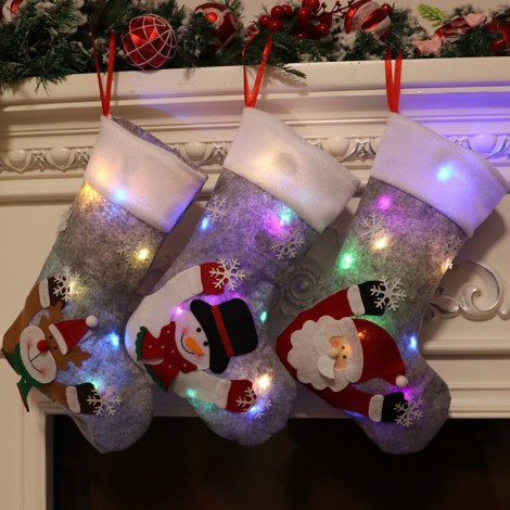 2021 Christmas stockings gift bag gray with lights Christmas Eve Christmas decoration Candy Bag Christmas Tree Pendant