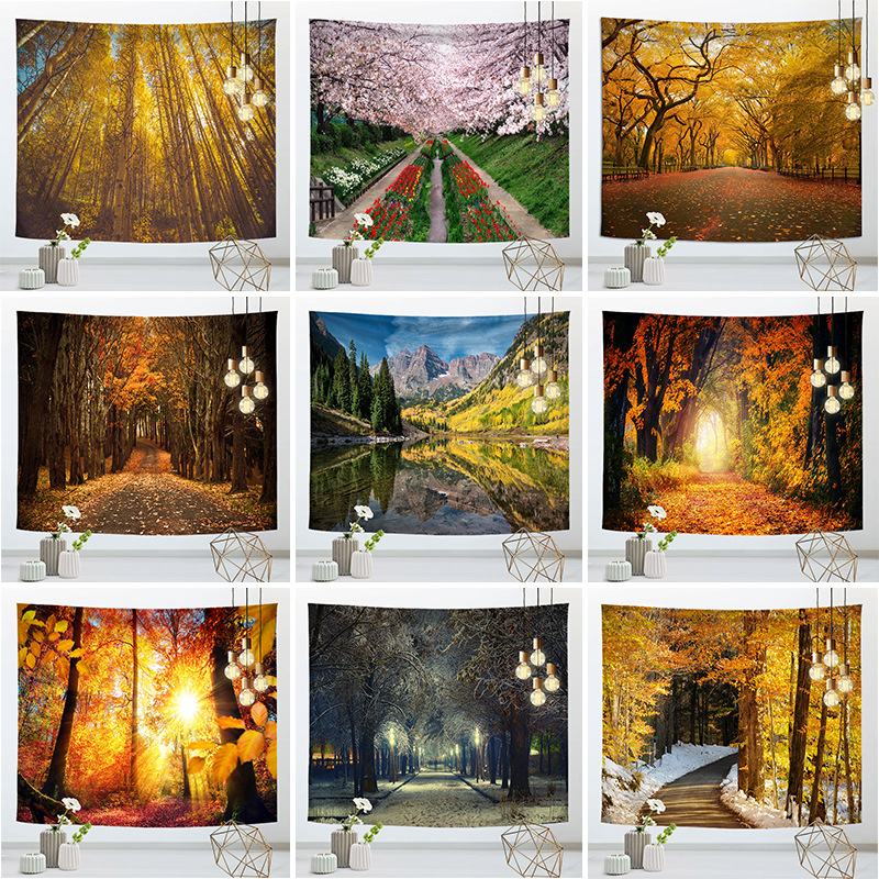 Forest series hanging cloth four seasons scenery background decoration Nordic style bedroom living room wall tapestry customization