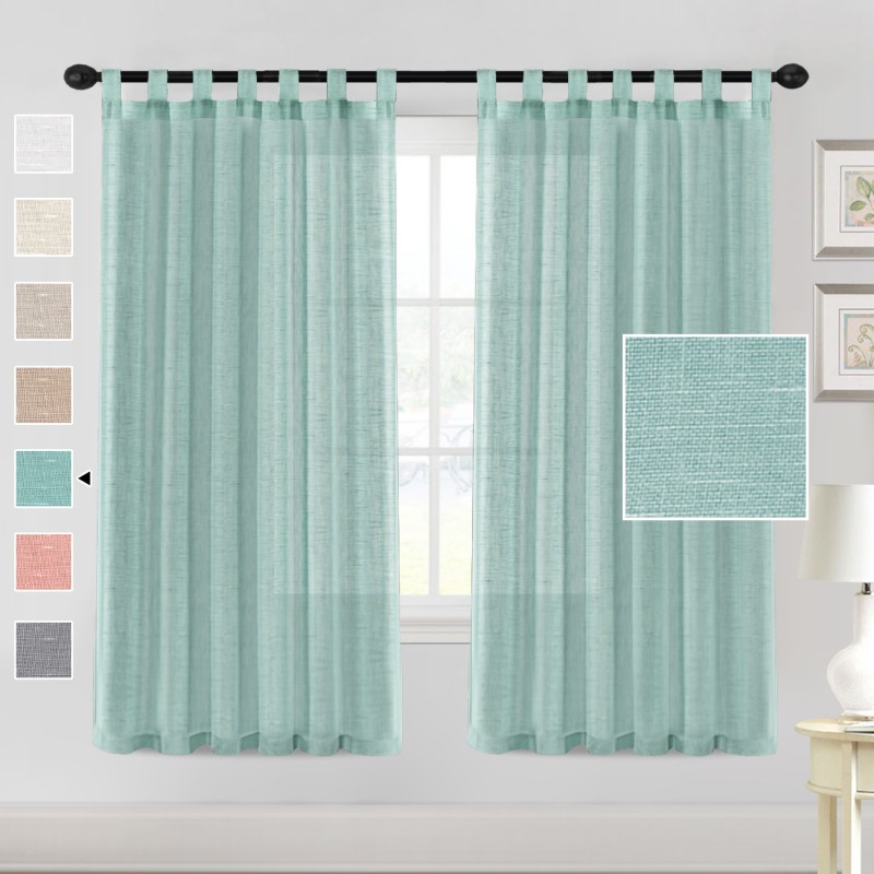 Linen blended semi transparent curtain cloth living room bedroom hanging curtain solid color light luxury finished fabric curtain window screen
