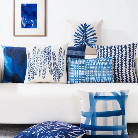 Home blue pillow cover geometric plant Mermaid summer Pillow Cover Blue Summer