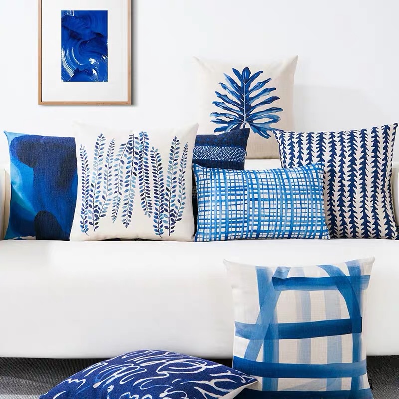 Home blue pillow cover geometric plant Mermaid summer Pillow Cover Blue Summer