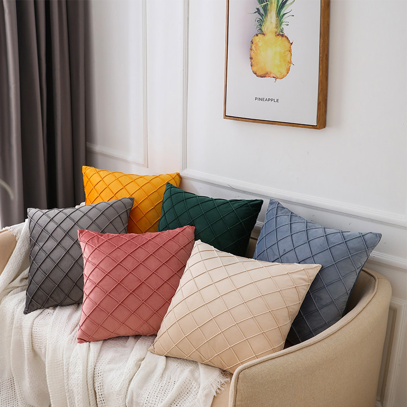 Nordic style velvet pillow case sofa pillow case living room cushion embossed rhombic velvet waist pillow back