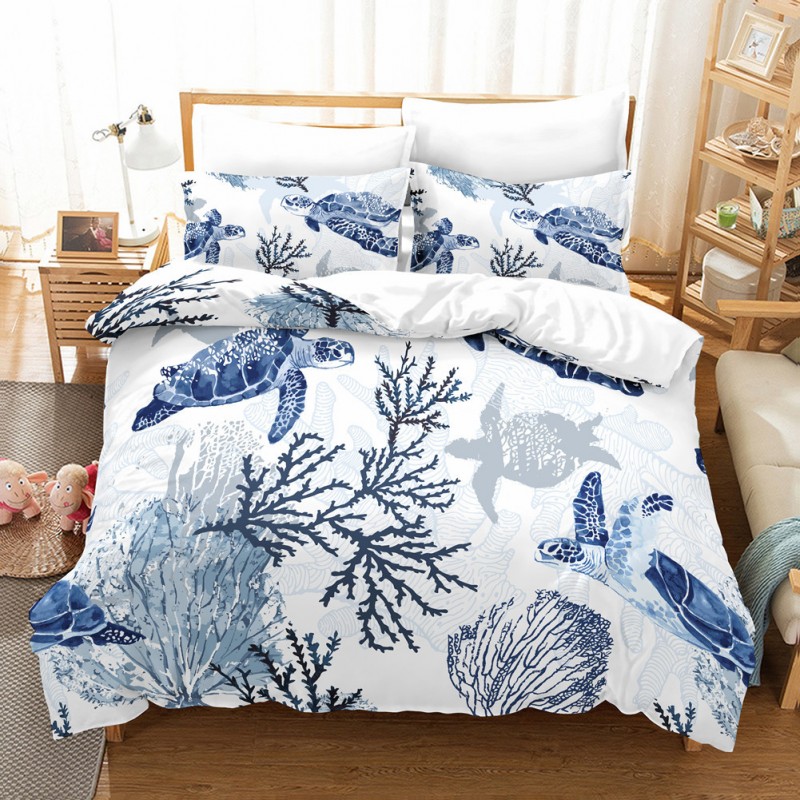 European and American turtle digital printing quilt cover, home textile three piece set, bedding three piece set