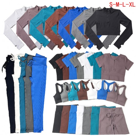 European and American sports Yoga short sleeve suit women's drawstring fitness suit high-end seamless Yoga SUIT XL 
