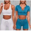 European and American sports Yoga short sleeve suit women's drawstring fitness suit high-end seamless Yoga SUIT XL 
